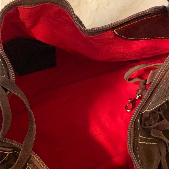 Dooney & Burke Chocolate Suede Fringe Bag - Picture 7 of 9
